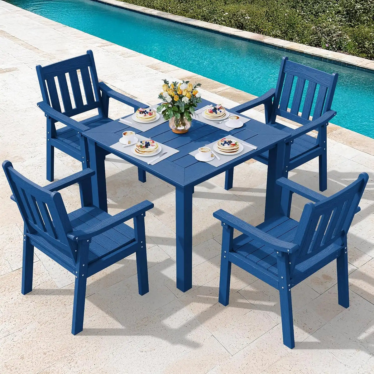 YEFU Patio Table Set for 4, All-Weather HIPS, Metal Aluminum Frame, Blue