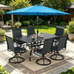 SUNCROWN 8-Piece Outdoor Dining Set, All Weather Patio Furniture Sets with 6 Black Swivel Textilene Mesh Chairs & Rectangular Metal Table & 1 Light Blue 9Ft Umbrella for Garden Backyard Poolside