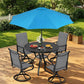 SUNCROWN 6-Piece Outdoor Dining Set, All Weather Patio Furniture Sets with 4 Dark Gray Swivel Textilene Mesh Chairs & Round Metal Table & 1 Light Blue 9Ft Umbrella for Deck Garden Backyard Poolside