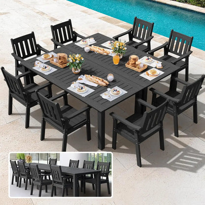YEFU Outdoor Dining Set for 8, All-Weather HIPS, Aluminum Frame, Black