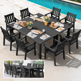 YEFU Outdoor Dining Set for 8, All-Weather HIPS, Aluminum Frame, Black