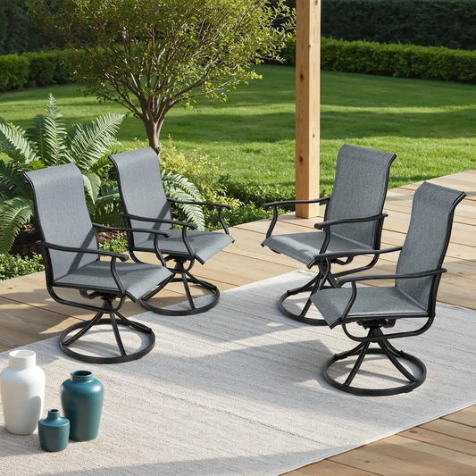 SUNCROWN Patio Swivel Rocker Dining Chairs Set of 4, All Weather High Back Textilene Outdoor Chairs with Sturdy Metal Frame, Swivel Rocking Patio Chairs for Backyard Lawn Garden Porch Deck, Dark Grey