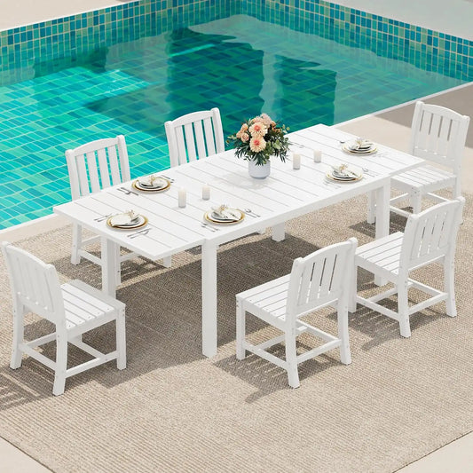 SERWALL Outdoor Dining Table and Chairs for 6, White