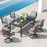 Grand patio 7-Pc Outdoor Swivel Dining Set, 6 Gray Chairs + Table, Black