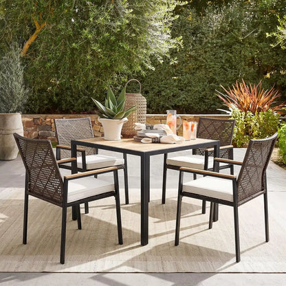5 PCS Acacia Wood Patio Dining Set, Brown & White