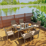 Rattaner Brown Wicker Patio Dining Set for 6 Outdoor Dining Glass Table and Chairs 7 Pieces with Waterproof Cover and Cushions, Khaki
